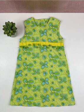 Rags Land Green Yellow Blue Floral Retro Dress Girl Size 5